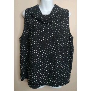 ann taylor factory Black White Polka Dot Cowl Neck Collar Back Top Size Xl